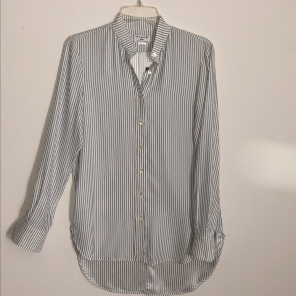 FRAME Powder Blue Stripe L/S, Silk Charmeuse Tunic